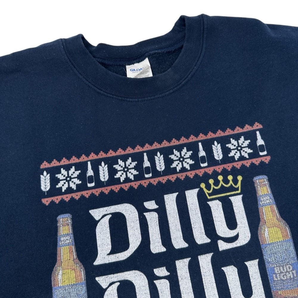 Bud Light DILLY DILLY Ugly Cool Christmas Gilden Heavy Crewneck Sweatshirt Large
